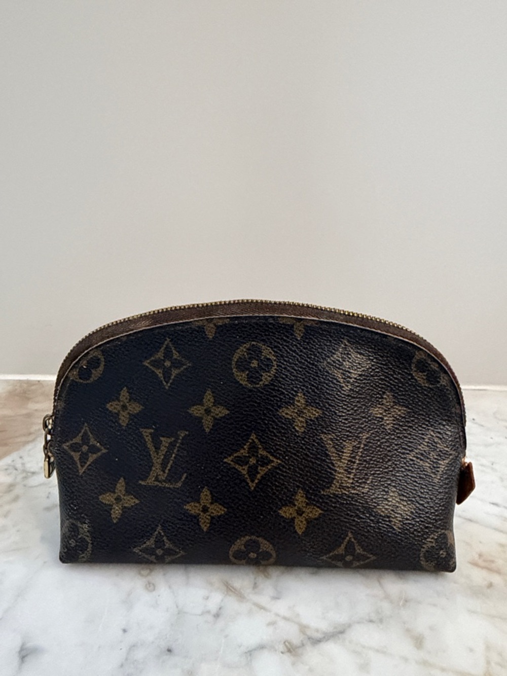 Louis Vuitton Beige and Brown Leather Interior Cosmetic Pouch PM